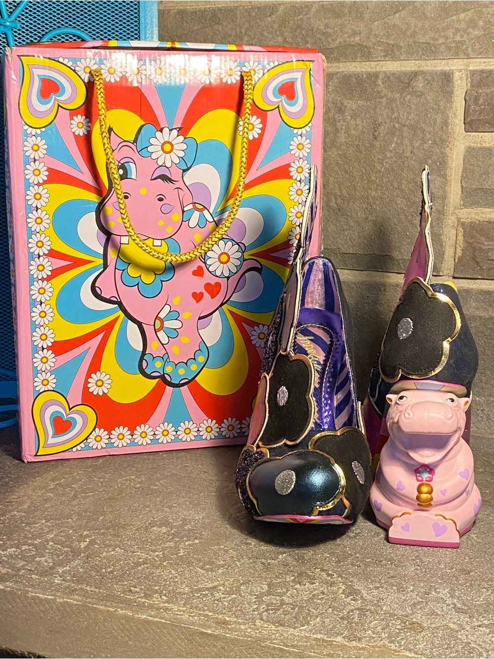 NIB Irregular Choice “Hippo-Ray”booties,sparkly flowers,pink Hippo heels,10